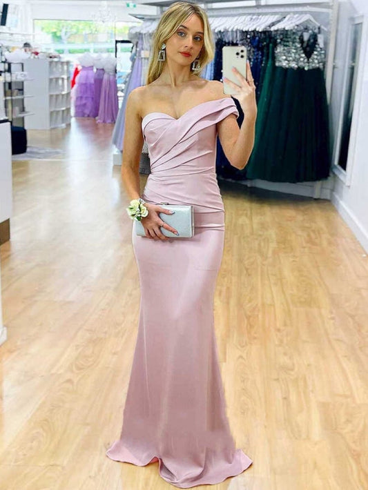 Satin Mermaid One Shoulder Long Prom Dresses