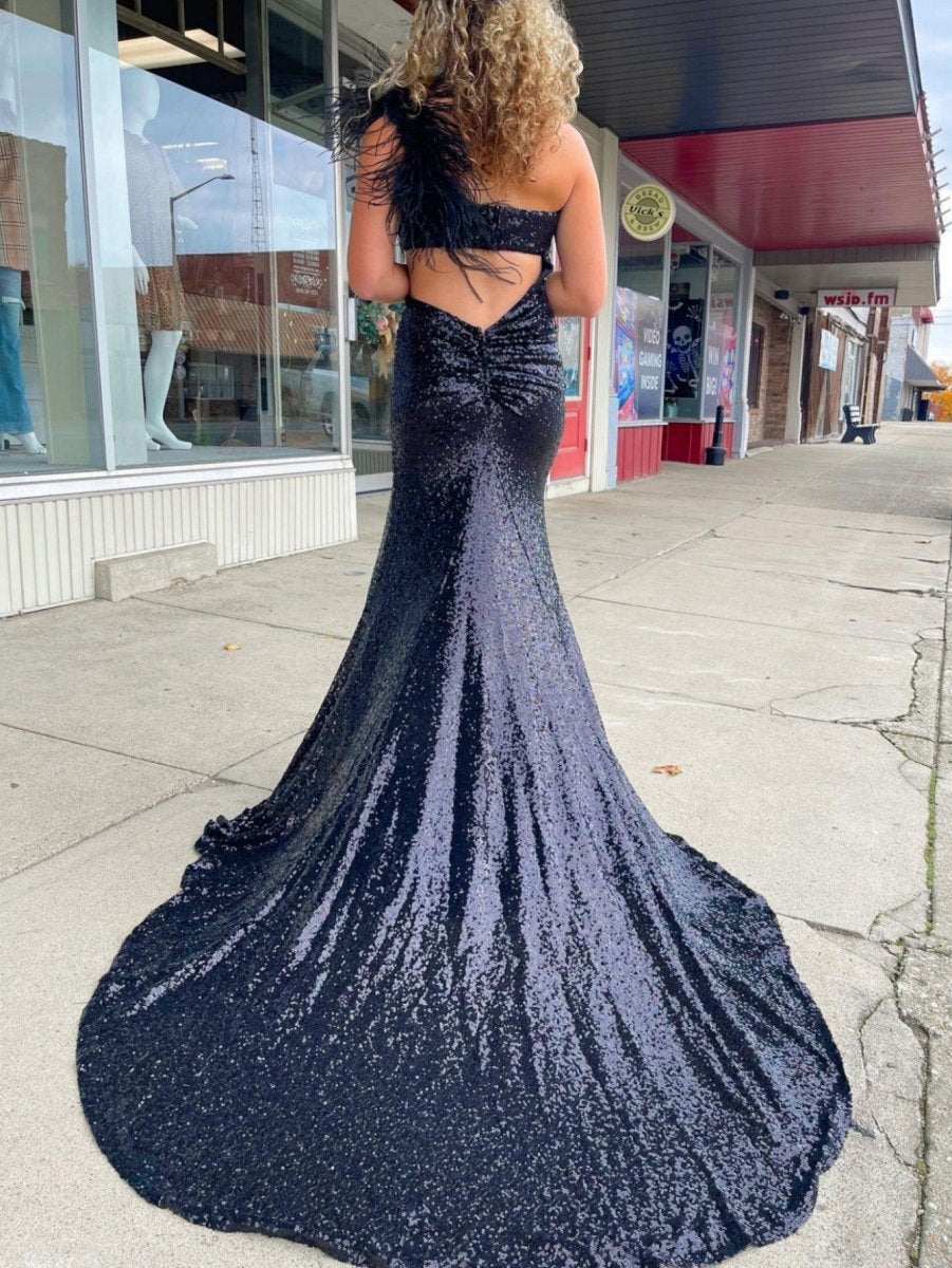 One Shoulder Sparkly Unique Mermaid Prom Dresses