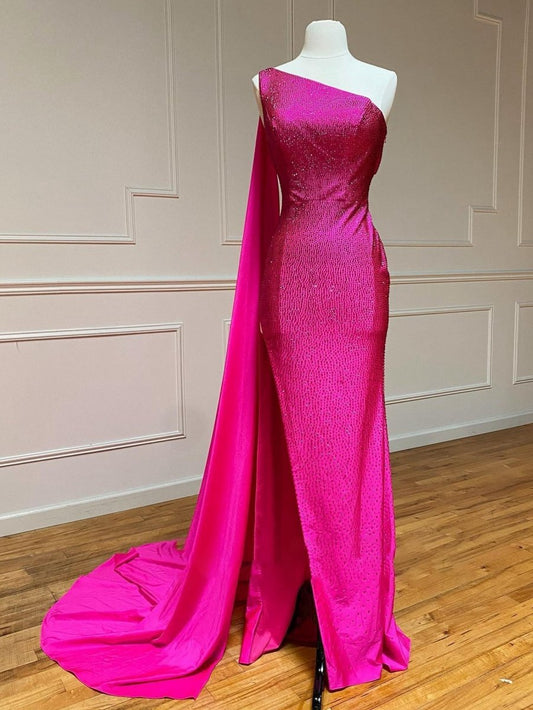 One Shoulder Glitter Mermaid Long Prom Dresses