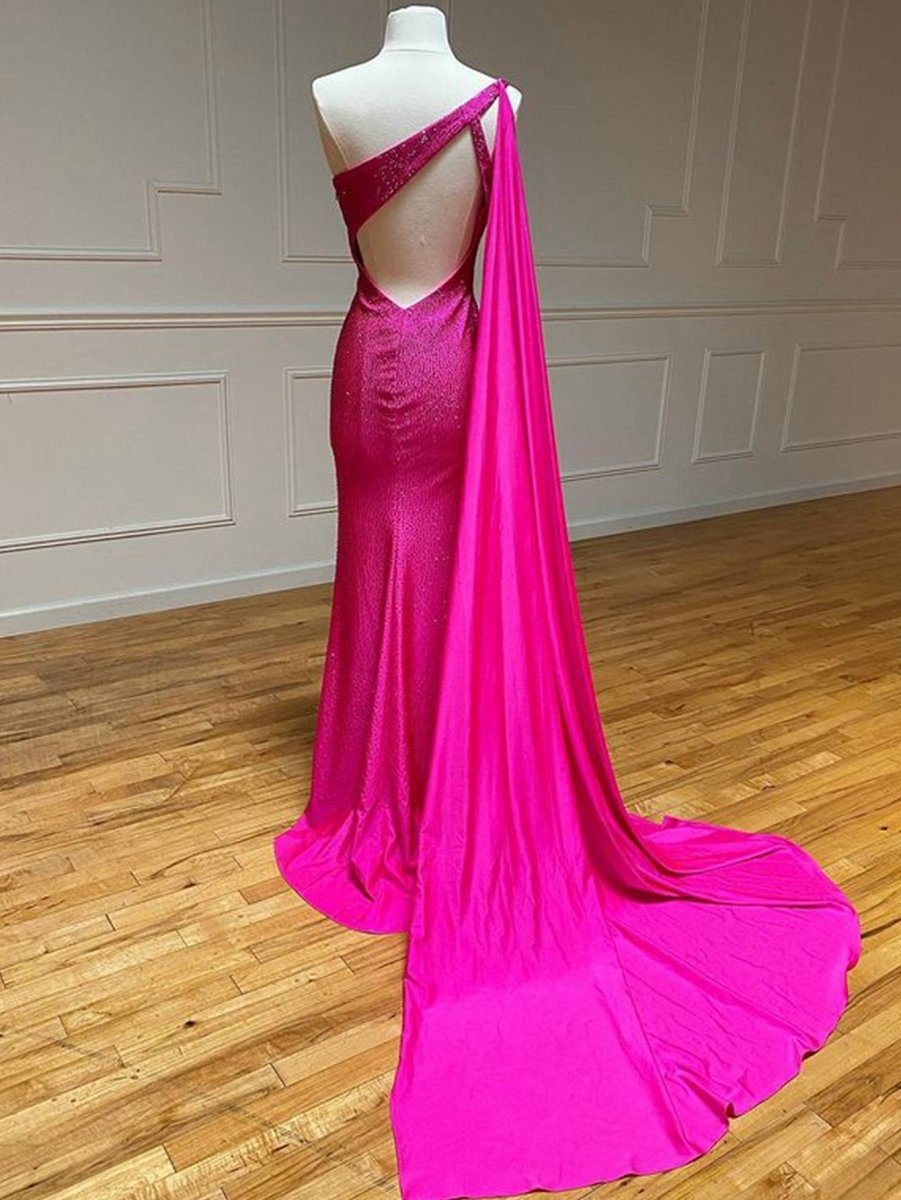 One Shoulder Glitter Mermaid Long Prom Dresses