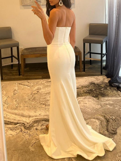 Strapless V Neck Long Prom Dresses with Slit