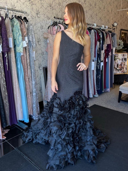 Mermaid One Shoulder Tie Seqins Long Prom Dresses