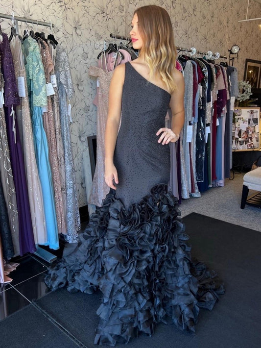 Mermaid One Shoulder Tie Seqins Long Prom Dresses
