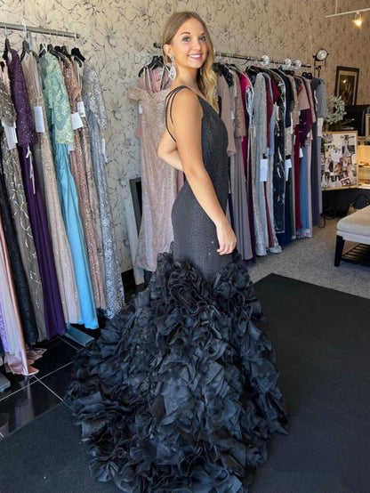 Mermaid One Shoulder Tie Seqins Long Prom Dresses