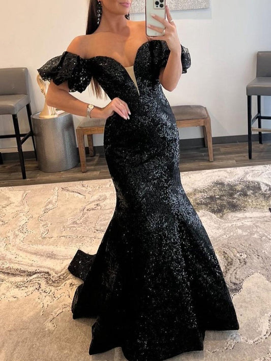 Strapless Sequins Long Mermaid Prom Dresses