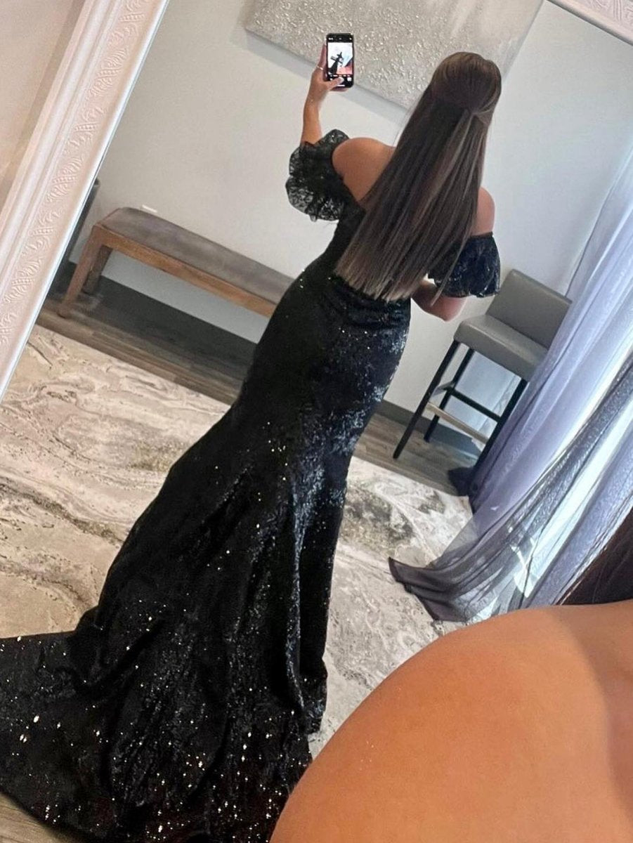 Strapless Sequins Long Mermaid Prom Dresses