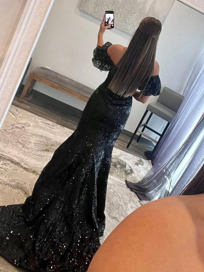Strapless Sequins Long Mermaid Prom Dresses