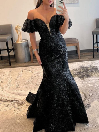 Strapless Sequins Long Mermaid Prom Dresses
