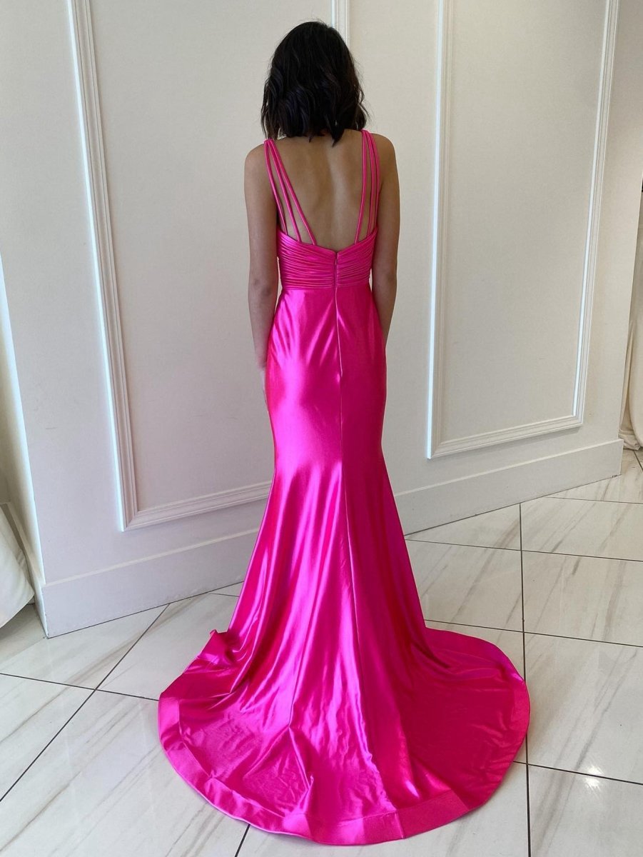 Backless V Neck Long Prom Dresses