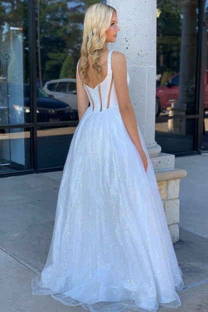 Square Neck Sequin A-line Prom Dresses