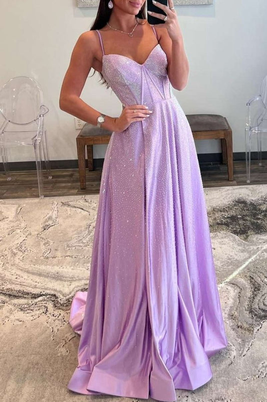 Strapless Corset A-line Prom Dresses with Rhinestones