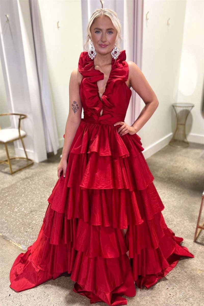 Halter Ruffle Tie A-line Prom Dresses