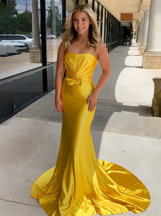 Strapless Bow Mermaid Long Prom Dresses