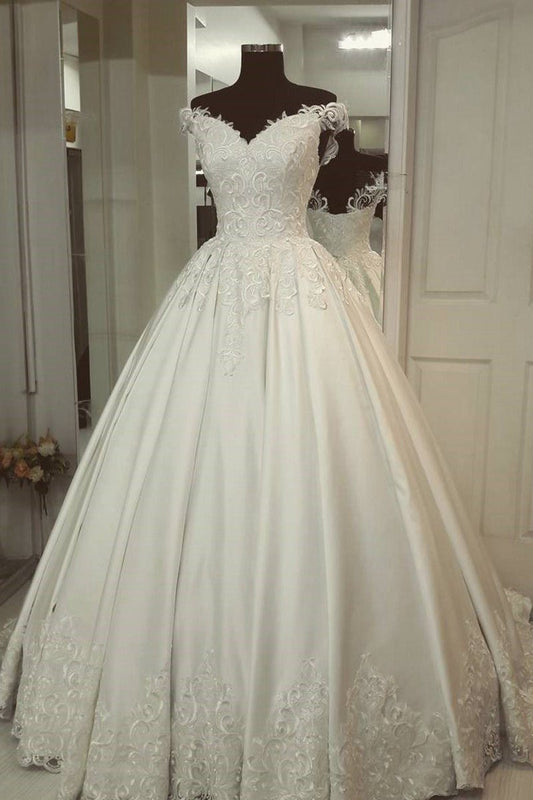 A-line Off-the-Shoulder Wedding Gown with Appliques