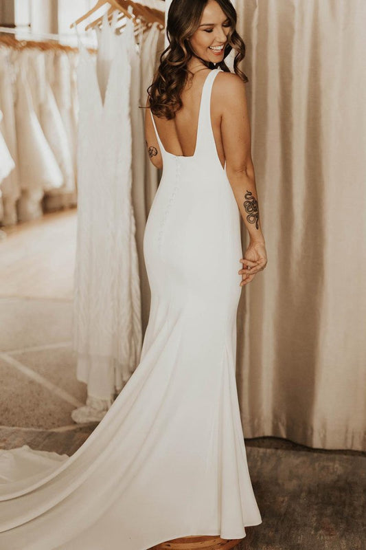 Long Square Neck Mermaid Wedding Dresses