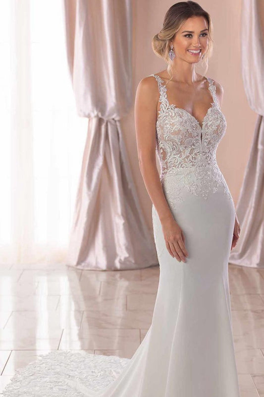 Lace Straps Sweep Train Mermaid Wedding Dresses