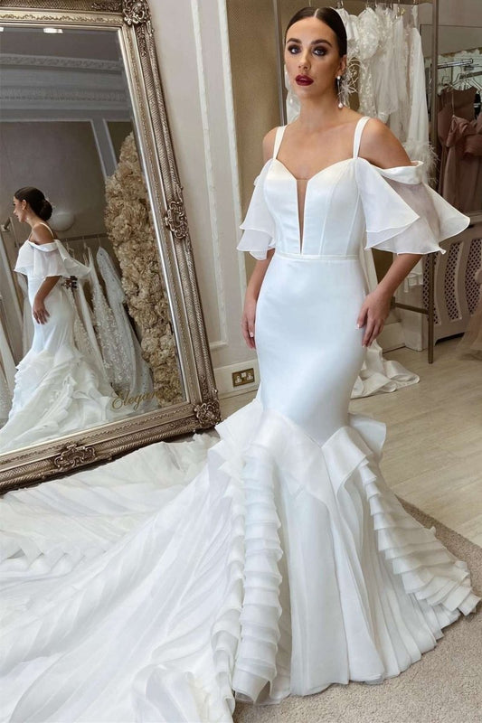Spaghetti Straps Mermaid Sweetheart Long Wedding Dresses