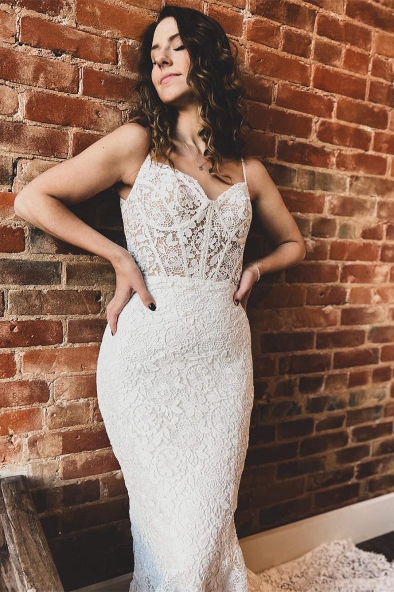 Lace Sweetheart Sleeveless Mermaid Long Wedding Dresses