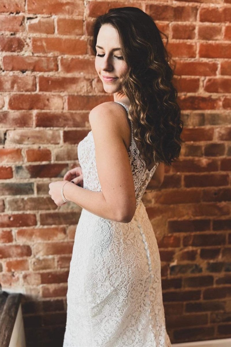 Lace Sweetheart Sleeveless Mermaid Long Wedding Dresses