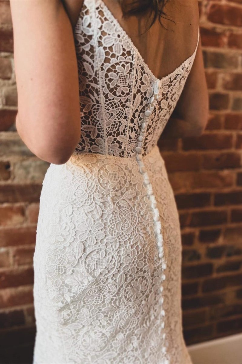 Lace Sweetheart Sleeveless Mermaid Long Wedding Dresses