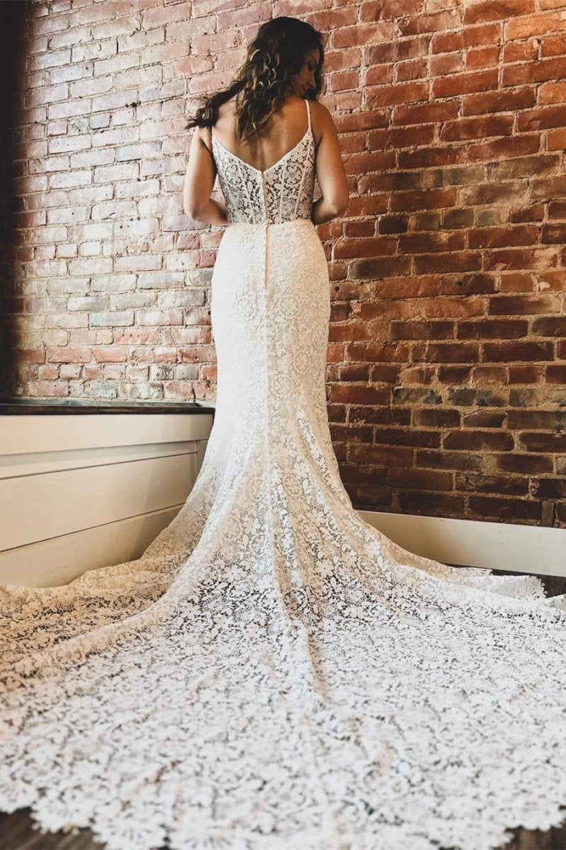 Lace Sweetheart Sleeveless Mermaid Long Wedding Dresses