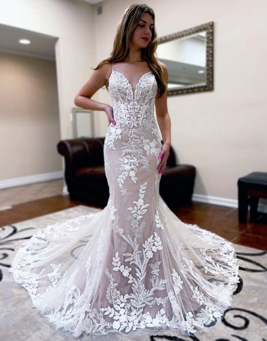 Mermaid Spaghetti Straps Sweep Train Wedding Dresses