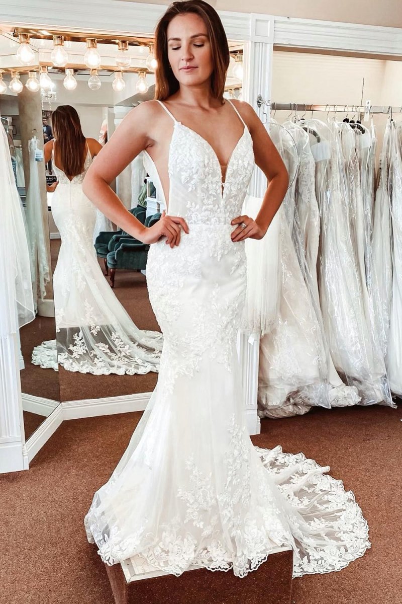Lace Mermaid Backless Long Wedding Dresses