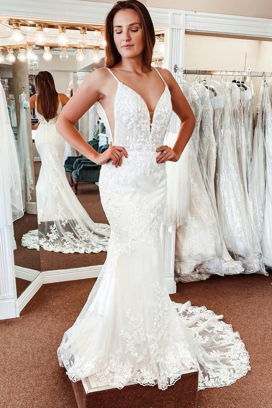 Lace Mermaid Backless Long Wedding Dresses