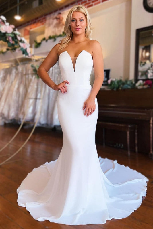 Simple Boho Mermaid Satin Long Sleeveless Wedding Dresses
