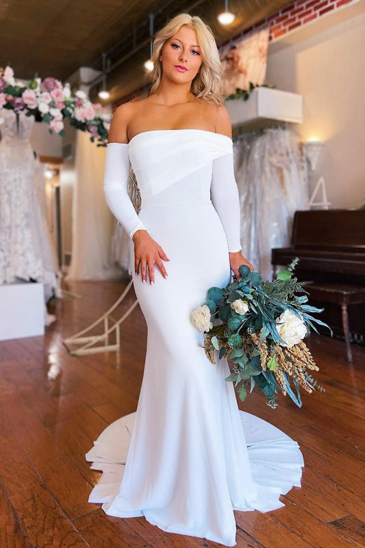 Simple Boho Mermaid Long Wedding Dresses with Sleeves