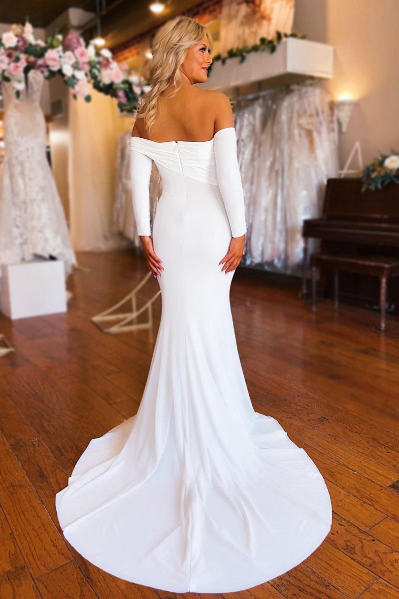 Simple Boho Mermaid Long Wedding Dresses with Sleeves