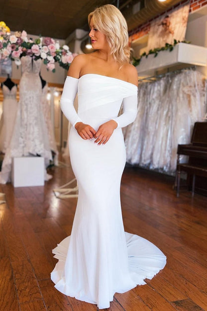 Simple Boho Mermaid Long Wedding Dresses with Sleeves