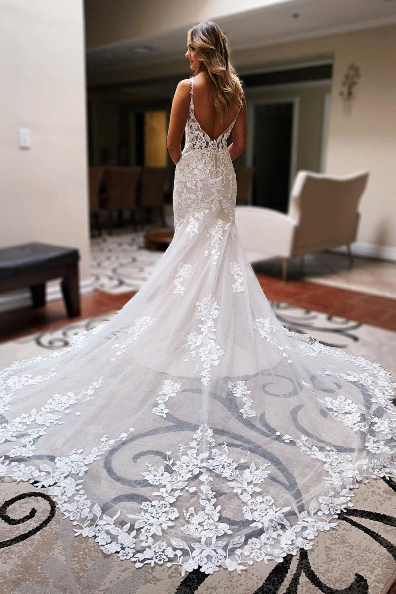 Backless Sleeveless Lace Mermaid Long Wedding Dresses
