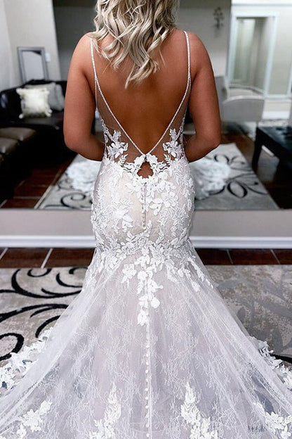 Lace Mermaid Backless Long Wedding Dresses
