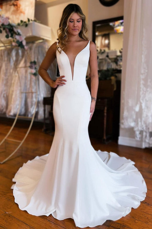 Simple Mermaid Backless Boho Wedding Dresses