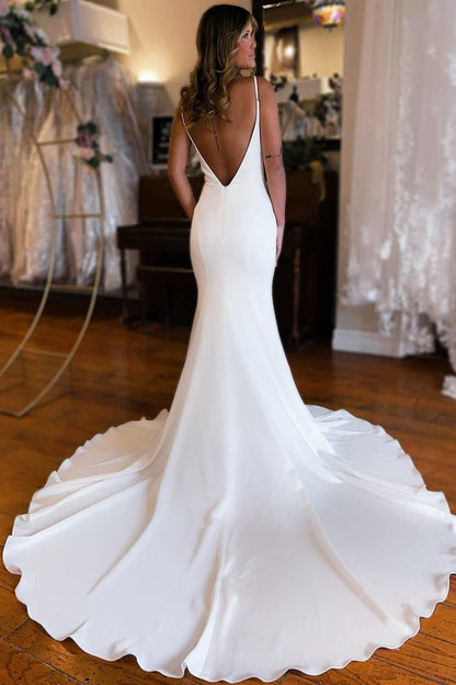 Simple Mermaid Backless Boho Wedding Dresses
