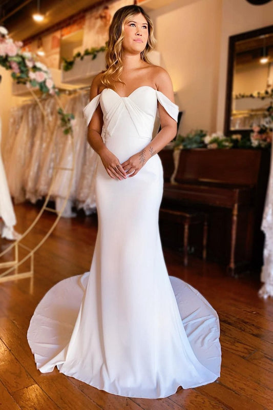 Simple Mermaid Off-the-Shoulder Boho Wedding Dresses