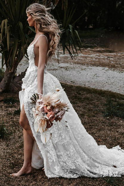 Boho A-line Lace Wedding Dresses with Appliques