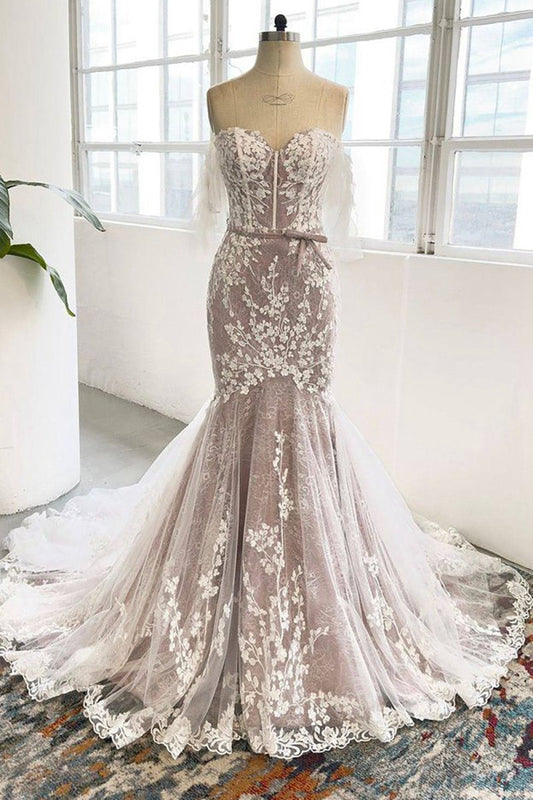 Sweetheart Corset Mermaid Wedding Dresses with Appliques