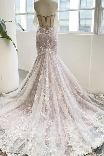 Sweetheart Corset Mermaid Wedding Dresses with Appliques