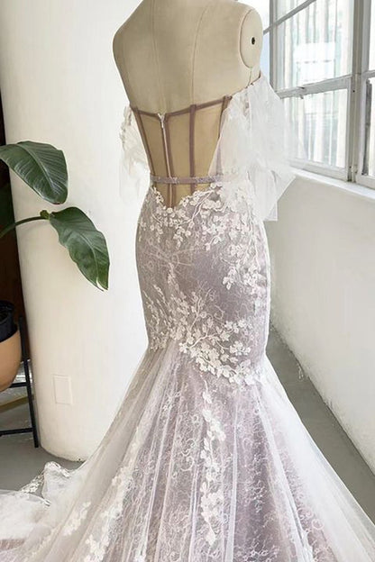 Sweetheart Corset Mermaid Wedding Dresses with Appliques