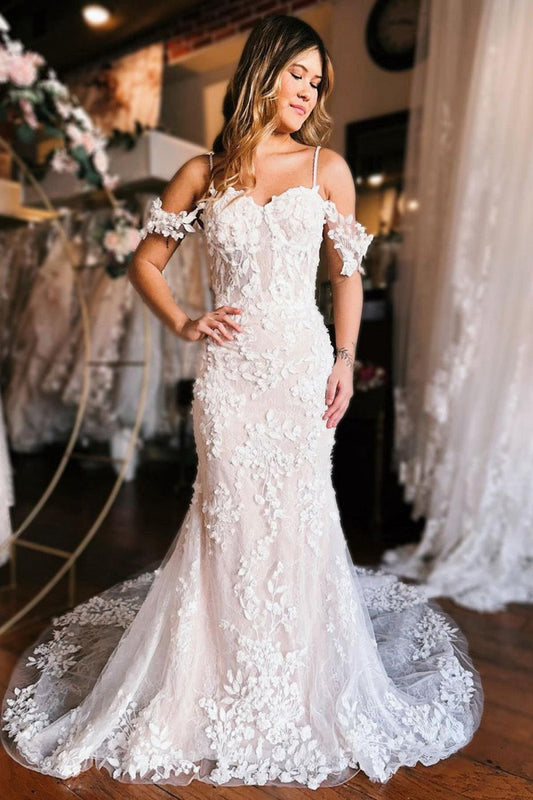 Off the Shoulder Mermaid Wedding Dresses with Train