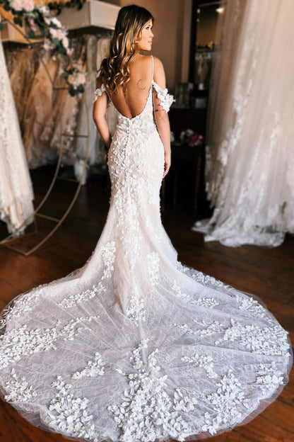 Off the Shoulder Mermaid Wedding Dresses with Train