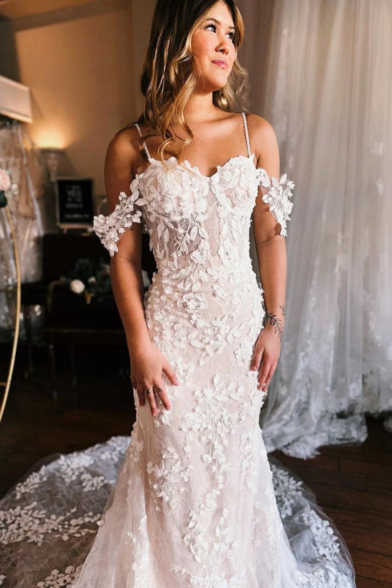Off the Shoulder Mermaid Wedding Dresses with Train
