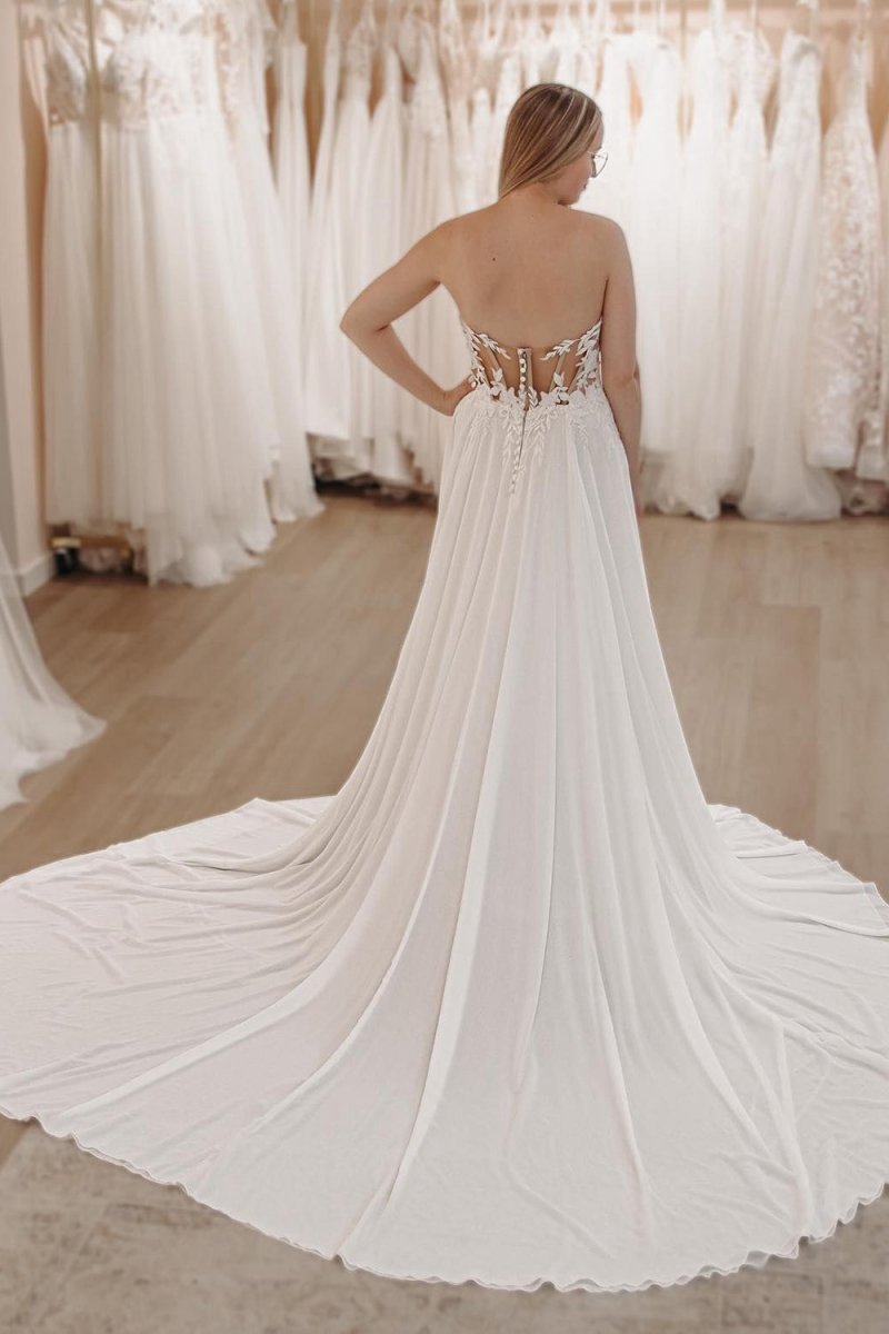 Sweetheart Long Lace Boho Wedding Dresses with Slit