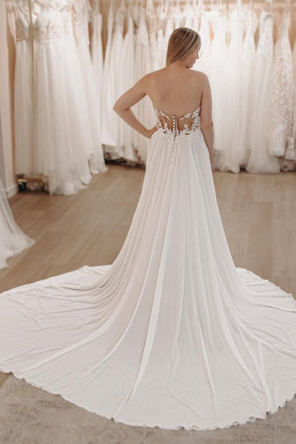 Sweetheart Long Lace Boho Wedding Dresses with Slit