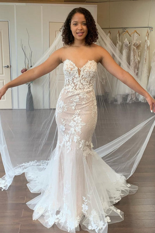 Mermaid Sweetheart Long Wedding Dresses with Lace