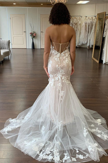 Mermaid Sweetheart Long Wedding Dresses with Lace