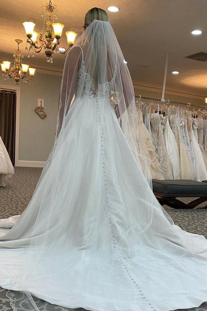 A-line Spaghetti Straps Long Wedding Dresses with Beading