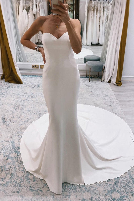 Simple Sweep Train Boho Long Mermaid Wedding Dresses